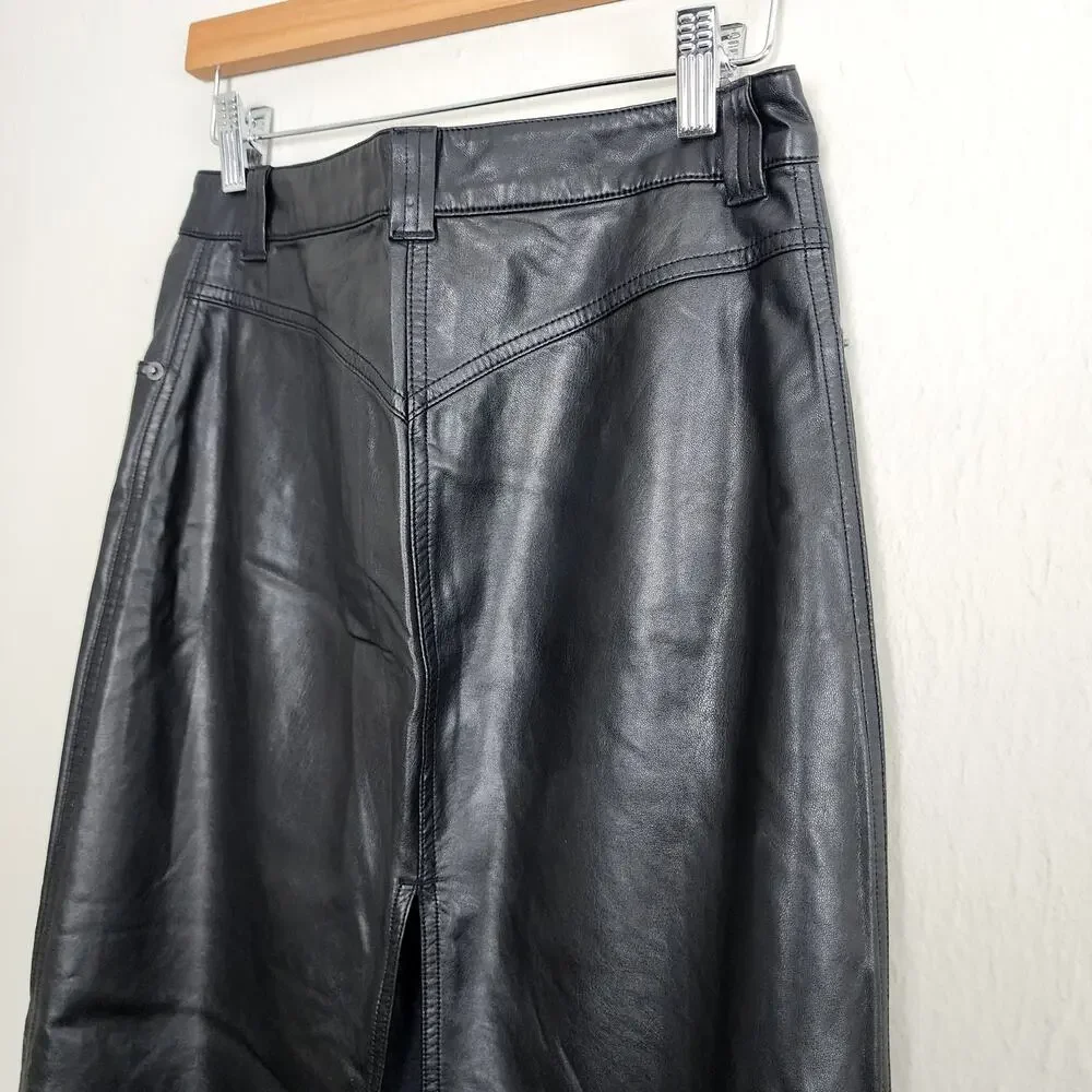 Free People City Slicker Faux Leather Maxi Skirt Black Vegan Moto Long 0 NWOT
